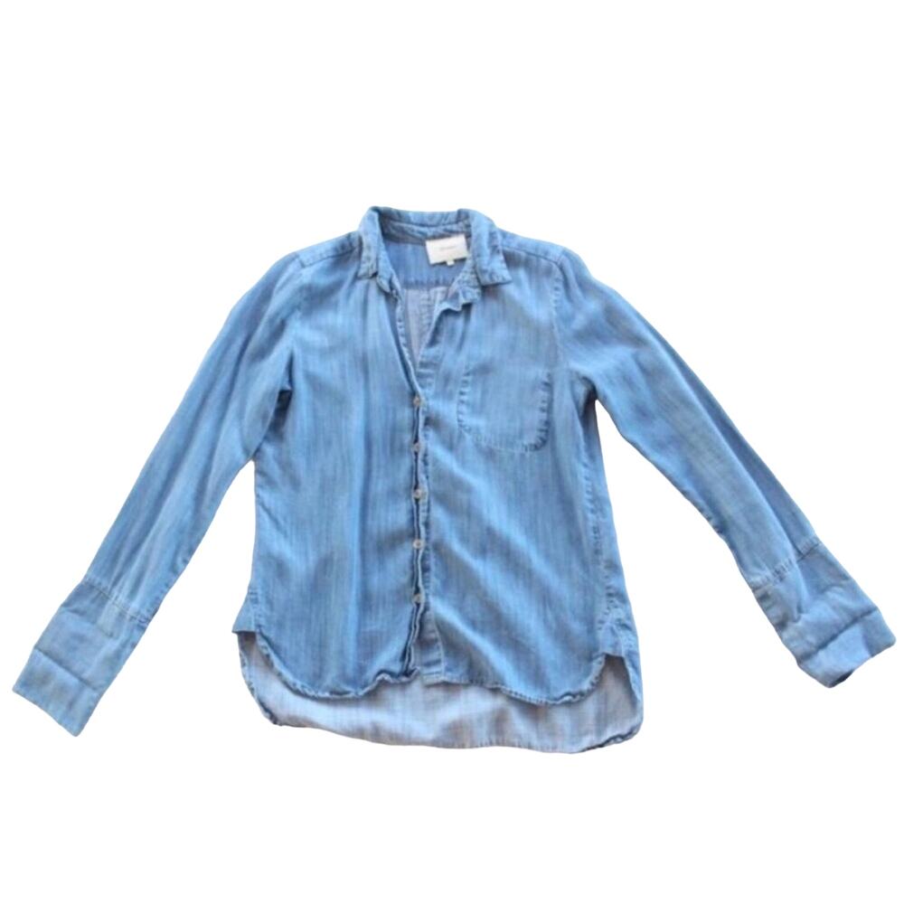 ANTHROPOLOGIE Blue Denim Chambray Washed Long Sleeve Tencel Button Shirt Top S - Picture 5 of 8